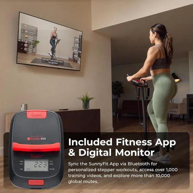 Alt view image 4 of 6 - Sunny Health & Fitness Total Body 2-in-1 Smart Stepper Machine for Home with Handlebar and Resistance Bands, Total Body Workout, Adjustable Hydraulic, LCD Monitor, Non-Slip Pedals  330 LB Max Weight