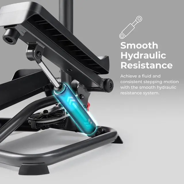 Alt view image 5 of 6 - Sunny Health & Fitness Total Body 2-in-1 Smart Stepper Machine for Home with Handlebar and Resistance Bands, Total Body Workout, Adjustable Hydraulic, LCD Monitor, Non-Slip Pedals  330 LB Max Weight