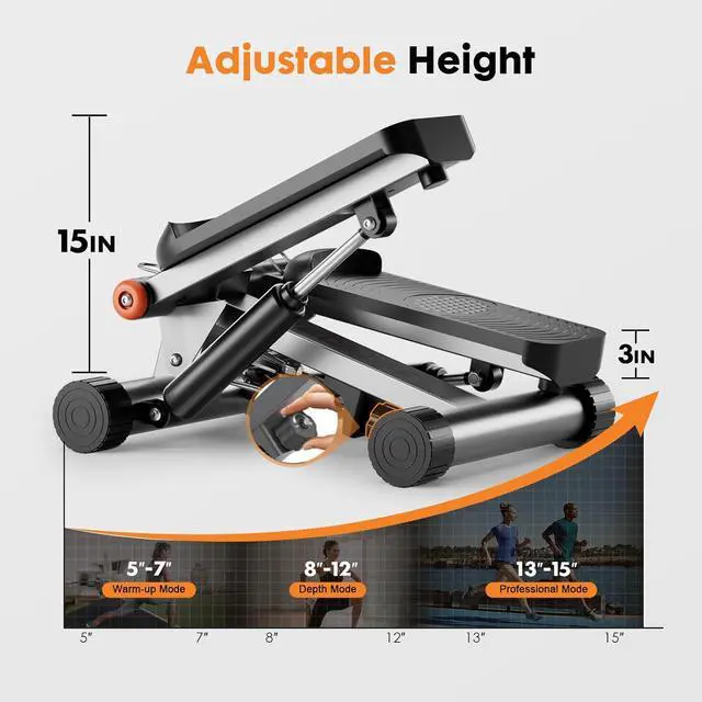 Alt view image 3 of 7 - GORISE Steppers for Home Workout - Adjustable Height Stair Stepper with Resistance Bands & LCD Monitor