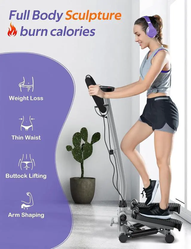 Alt view image 2 of 7 - Amicus Mini Stepper for Exercise, Adjustable Height Hydraulic Stair Steppers with Resistance Band for Home, 330lbs Weight Capacity