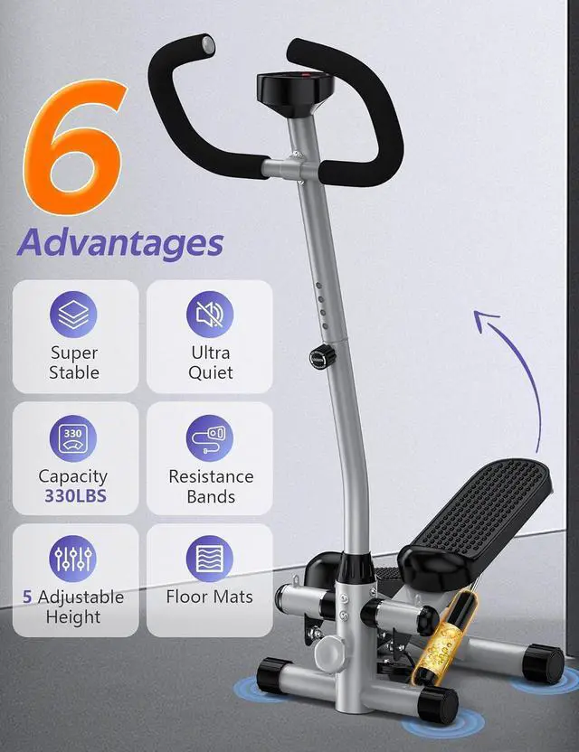 Alt view image 3 of 7 - Amicus Mini Stepper for Exercise, Adjustable Height Hydraulic Stair Steppers with Resistance Band for Home, 330lbs Weight Capacity