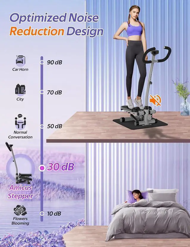 Alt view image 4 of 7 - Amicus Mini Stepper for Exercise, Adjustable Height Hydraulic Stair Steppers with Resistance Band for Home, 330lbs Weight Capacity