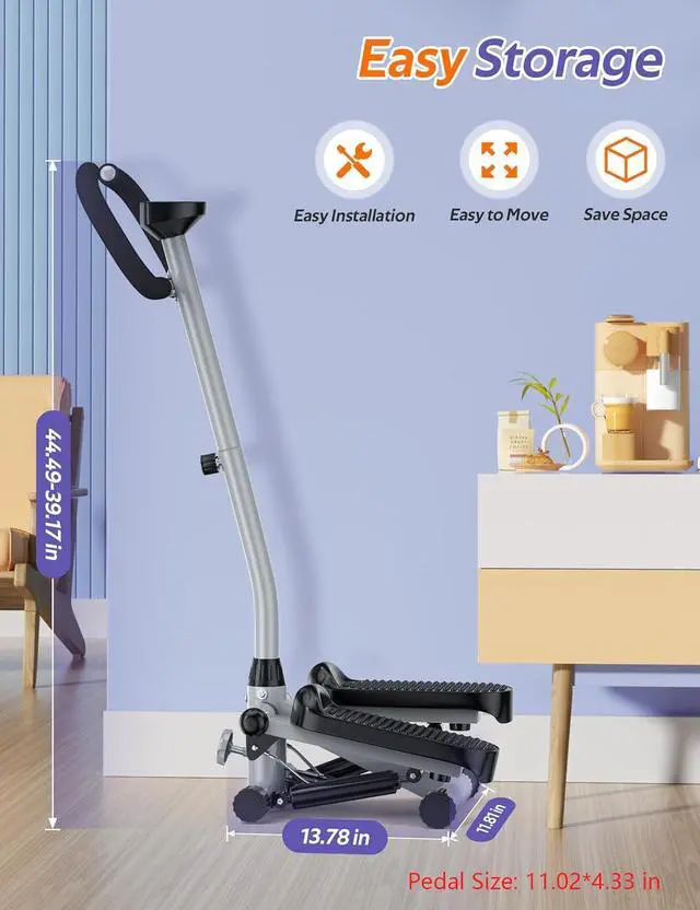 Alt view image 7 of 7 - Amicus Mini Stepper for Exercise, Adjustable Height Hydraulic Stair Steppers with Resistance Band for Home, 330lbs Weight Capacity