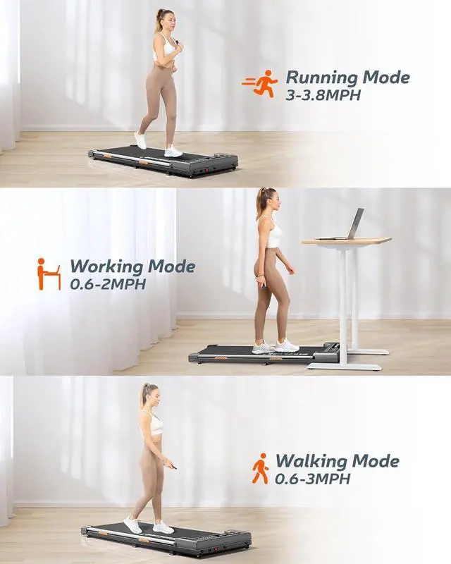 Alt view image 4 of 7 - Elseluck Walking Pad, Under Desk Treadmill for Home Office, 2 in 1 Portable Walking Treadmill with Remote Control, Walking Jogging Machine in LED Display