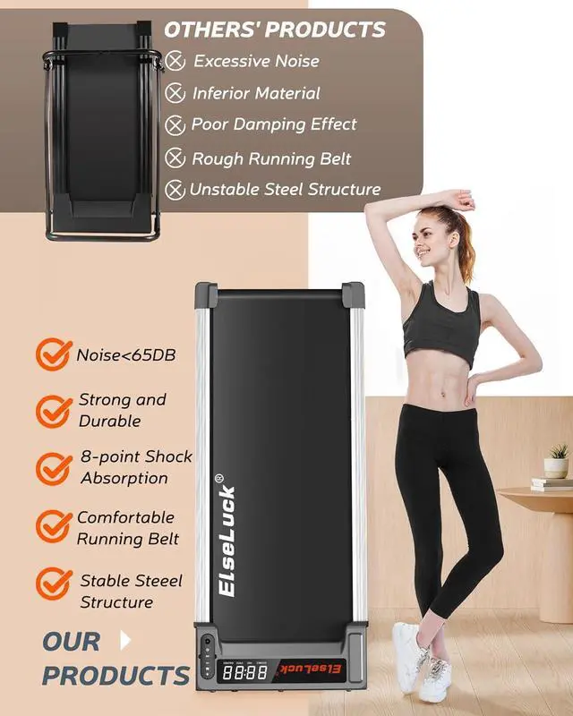 Alt view image 7 of 7 - Elseluck Walking Pad, Under Desk Treadmill for Home Office, 2 in 1 Portable Walking Treadmill with Remote Control, Walking Jogging Machine in LED Display