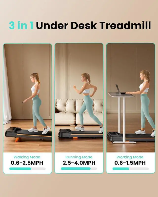 Alt view image 3 of 7 - Walking Pad, Under Desk Treadmill with Incline for Home Office 2.5HP Portable Walking Treadmill with 280 Lbs Weight Capacity Walking Machine, Remote Control, LED Display