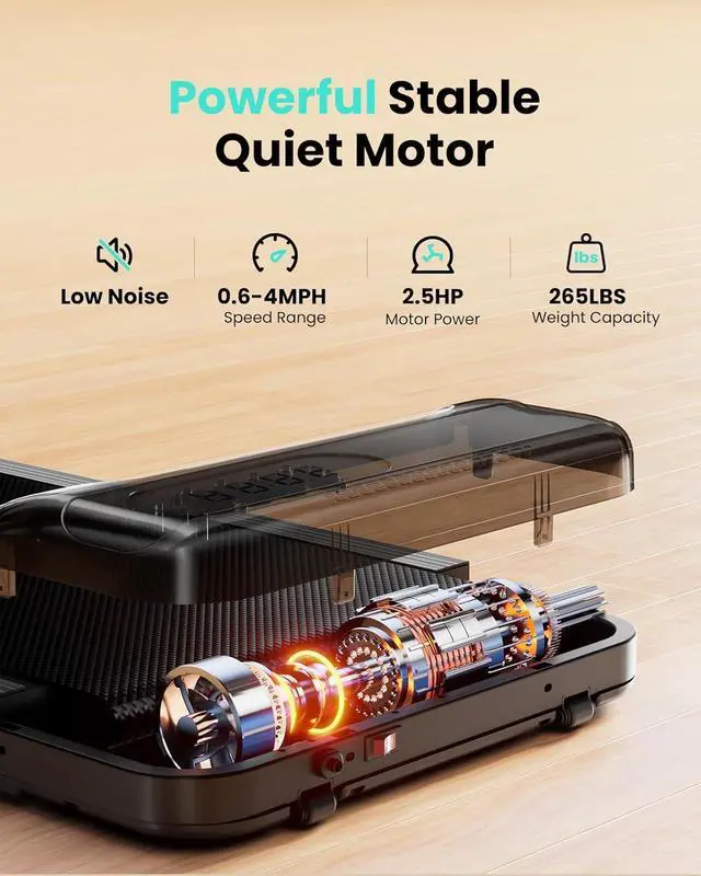 Alt view image 4 of 7 - Walking Pad, Under Desk Treadmill with Incline for Home Office 2.5HP Portable Walking Treadmill with 280 Lbs Weight Capacity Walking Machine, Remote Control, LED Display