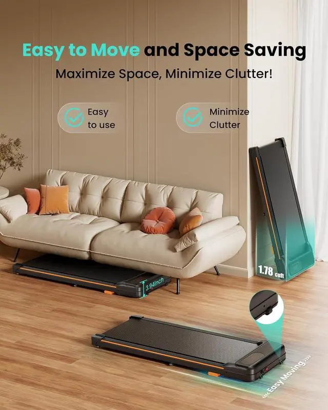 Alt view image 7 of 7 - Walking Pad, Under Desk Treadmill with Incline for Home Office 2.5HP Portable Walking Treadmill with 280 Lbs Weight Capacity Walking Machine, Remote Control, LED Display