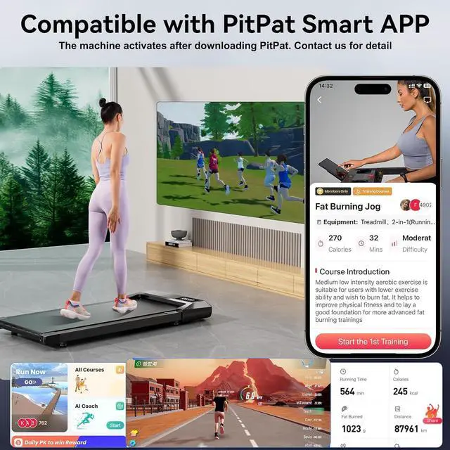 Alt view image 4 of 7 - SupeRun Walking Pad, Under Desk Treadmill, 3 in 1 Portable Treadmill with Remote Control LED Display, 2.5 HP Quiet Walking Jogging Machine for Office Home Use, 250 Lbs Capacity