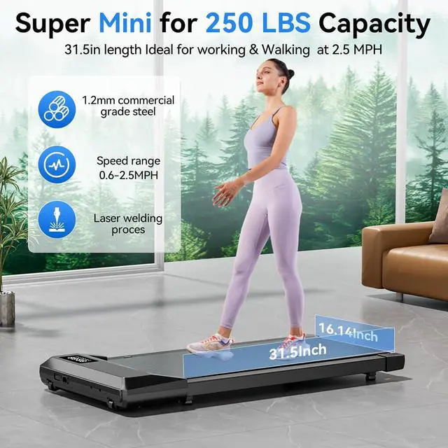 Alt view image 5 of 7 - SupeRun Walking Pad, Under Desk Treadmill, 3 in 1 Portable Treadmill with Remote Control LED Display, 2.5 HP Quiet Walking Jogging Machine for Office Home Use, 250 Lbs Capacity