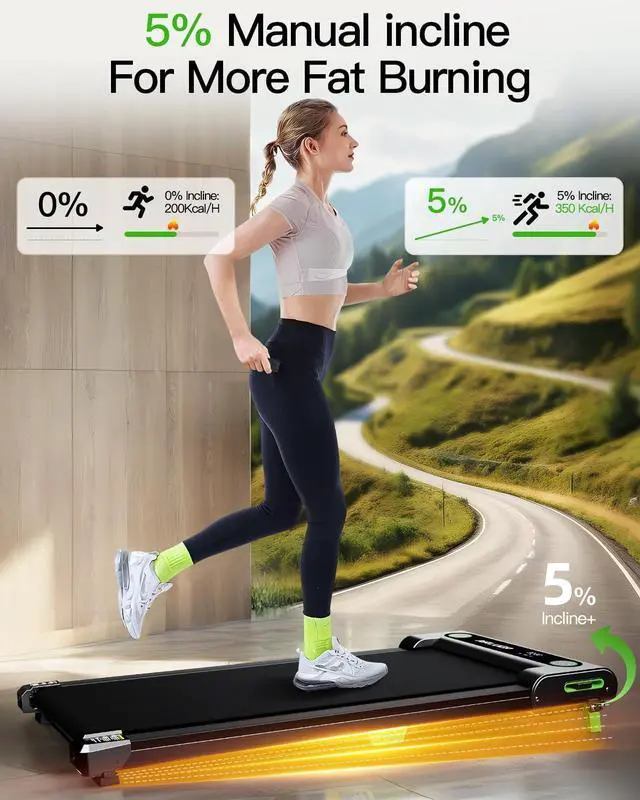 Alt view image 2 of 7 - Walking Pad with Incline, Incline Walking Pad Treadmill for Home, 2.5 HP Under Desk Treadmill Small with Remote Control, Walking Pad Small Treadmill with LED Display