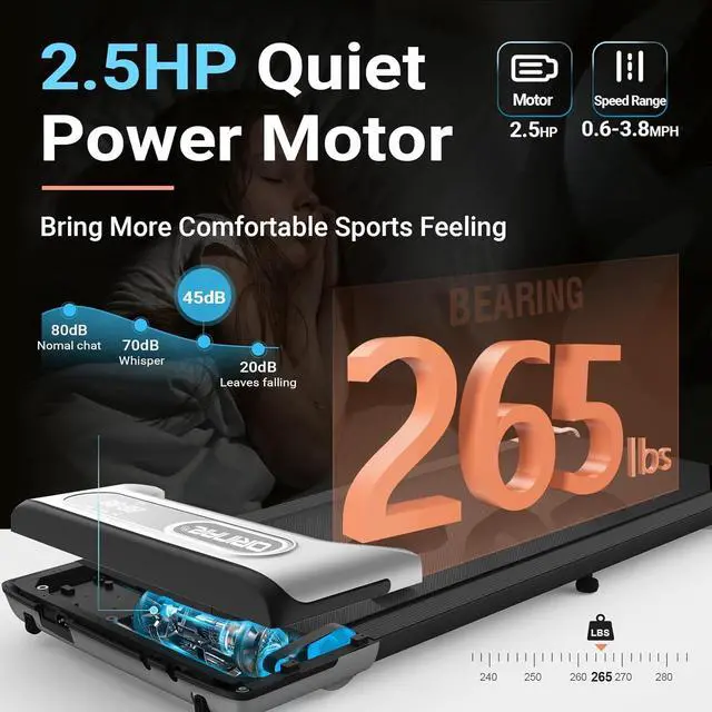 Alt view image 5 of 7 - Walking Pad, Under Desk Treadmill for Home and Office, 2.5 HP Portable Treadmill, 3 in 1 Walking Jogging Running Machine with Remote Control, LED Display