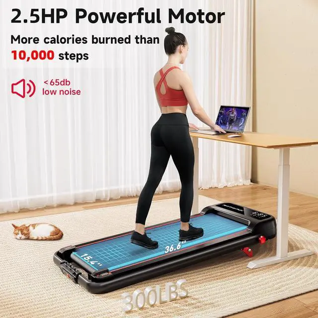 Alt view image 3 of 7 - RHYTHM FUN Incline Foldable Treadmill, Walking Pad Treadmill with Incline, 300 lbs Portable Treadmill with Handles for Home Office Use, Under Desk Compact Treadmill with LED Display & APP