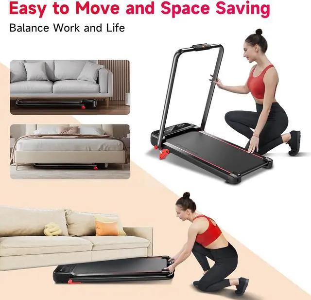 Alt view image 5 of 7 - RHYTHM FUN Incline Foldable Treadmill, Walking Pad Treadmill with Incline, 300 lbs Portable Treadmill with Handles for Home Office Use, Under Desk Compact Treadmill with LED Display & APP