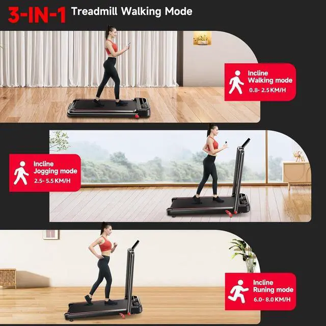 Alt view image 7 of 7 - RHYTHM FUN Incline Foldable Treadmill, Walking Pad Treadmill with Incline, 300 lbs Portable Treadmill with Handles for Home Office Use, Under Desk Compact Treadmill with LED Display & APP