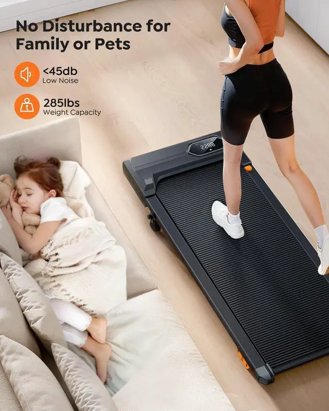 Alt view image 5 of 7 - Walking Pad Treadmill with 10% Incline, Under Desk Treadmill, Compact Portable Treadmills for Home Office, 285lbs Capacity, APP/Remote Control, Exercise Anytime, Low-Noise