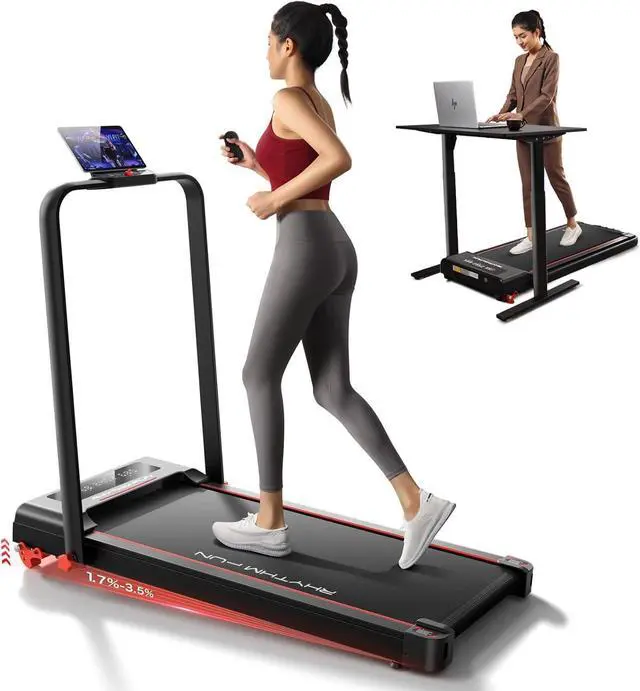 Main image of RHYTHM FUN Treadmill with Incline, Walking Pad Treadmill with Handle Bar, 300lbs Foldable Treadmill Incline with APP, Portable Folding Treadmills for Home/Office with Low Noise