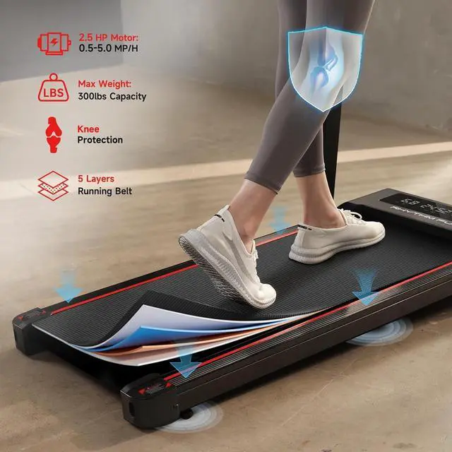 Alt view image 3 of 7 - RHYTHM FUN Treadmill with Incline, Walking Pad Treadmill with Handle Bar, 300lbs Foldable Treadmill Incline with APP, Portable Folding Treadmills for Home/Office with Low Noise