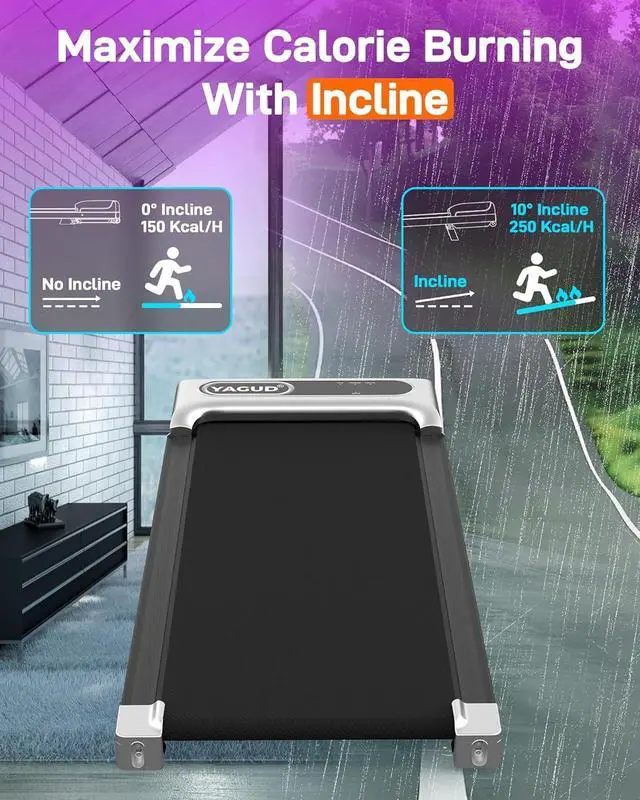 Alt view image 2 of 7 - Walking Pad with Incline, Under Desk Treadmills for Home with Remote Control, Walking Pad Treadmill with Manual Incline, LED Display, 265LBS Weight Capacity