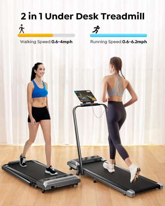Alt view image 2 of 7 - Walking Pad Treadmill with Incline, 2 in 1 Foldable Treadmills for Home Small Office, 300lbs Portable Compact Under Desk Treadmill with App, Remote Control and LED Display