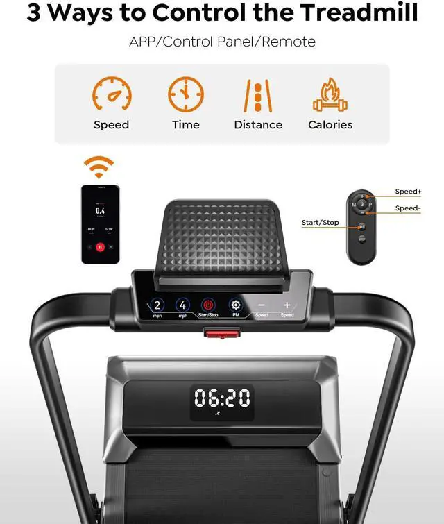 Alt view image 5 of 7 - Walking Pad Treadmill with Incline, 2 in 1 Foldable Treadmills for Home Small Office, 300lbs Portable Compact Under Desk Treadmill with App, Remote Control and LED Display