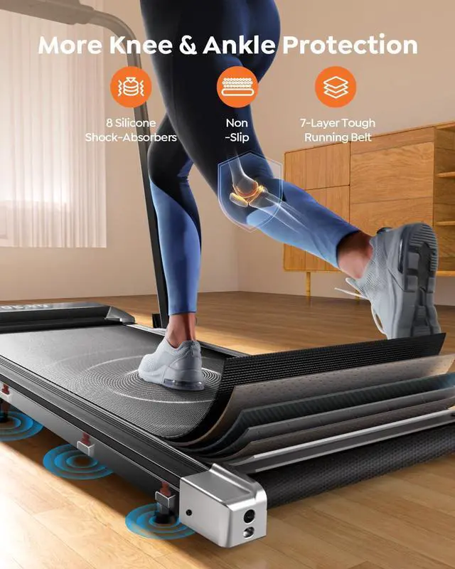 Alt view image 7 of 7 - Walking Pad Treadmill with Incline, 2 in 1 Foldable Treadmills for Home Small Office, 300lbs Portable Compact Under Desk Treadmill with App, Remote Control and LED Display