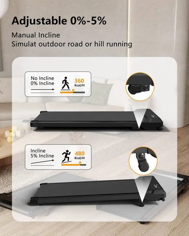 Alt view image 6 of 7 - Walking Pad Treadmill with Incline,Under Desk Treadmill with Incline 2 in 1 for Walking and Jogging,2.5HP Compact Incline Walking Pad for Home Office with Remote Control