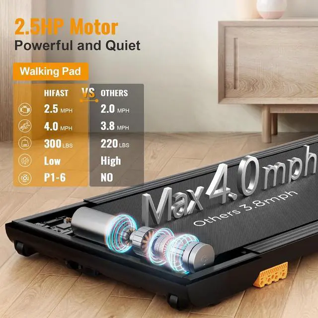 Alt view image 3 of 7 - Walking Pad, 2.5HP Under Desk Treadmill for Home Office, 300 Lbs Capacity Portable Treadmill with Remote Control & LED Display, 2 in 1 Treadmill for Walking Jogging and Running