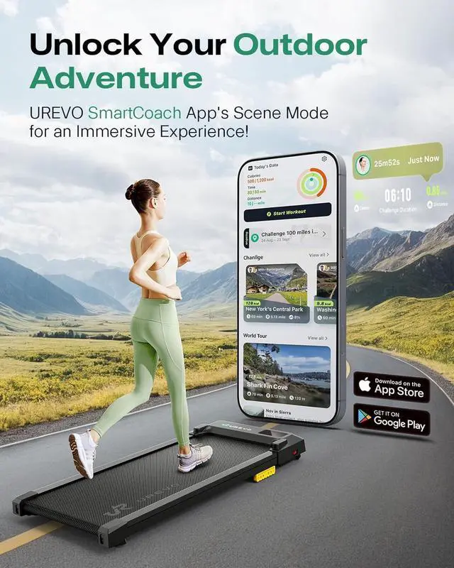 Alt view image 2 of 7 - UREVO Smart Walking Pad, Compact Under Desk Treadmill with Double Shock Absorption, Quiet Operation, Workout APP with Track Insights and MIIT Mode, Plug and Play, Remote or APP Control for Home Office