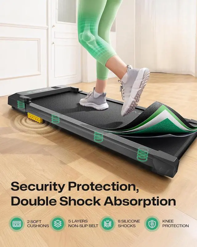 Alt view image 4 of 7 - UREVO Smart Walking Pad, Compact Under Desk Treadmill with Double Shock Absorption, Quiet Operation, Workout APP with Track Insights and MIIT Mode, Plug and Play, Remote or APP Control for Home Office