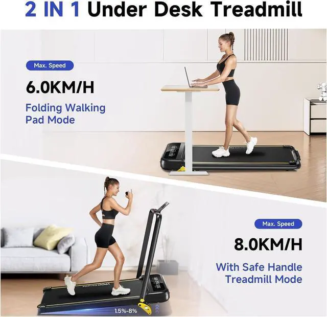 Alt view image 2 of 7 - Foldable Treadmill with Incline, Walking Pad with Handle Bar 3 Level Incline, Portable Folding Treadmills for Home/Office 300 Lbs Capacity, Quiet Desk Treadmill with Remote Control & APP