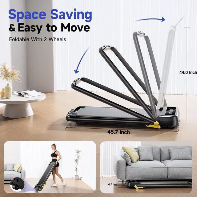 Alt view image 3 of 7 - Foldable Treadmill with Incline, Walking Pad with Handle Bar 3 Level Incline, Portable Folding Treadmills for Home/Office 300 Lbs Capacity, Quiet Desk Treadmill with Remote Control & APP