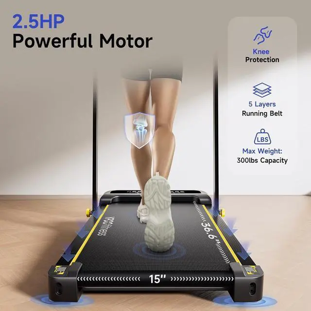 Alt view image 5 of 7 - Foldable Treadmill with Incline, Walking Pad with Handle Bar 3 Level Incline, Portable Folding Treadmills for Home/Office 300 Lbs Capacity, Quiet Desk Treadmill with Remote Control & APP