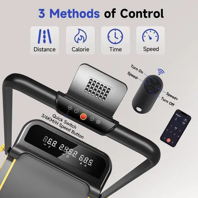 Alt view image 4 of 7 - Foldable Treadmill with Incline, Walking Pad with Handle Bar 3 Level Incline, Portable Folding Treadmills for Home/Office 300 Lbs Capacity, Quiet Desk Treadmill with Remote Control & APP