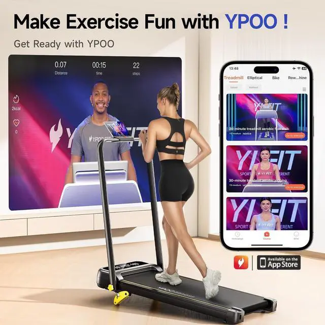 Alt view image 6 of 7 - Foldable Treadmill with Incline, Walking Pad with Handle Bar 3 Level Incline, Portable Folding Treadmills for Home/Office 300 Lbs Capacity, Quiet Desk Treadmill with Remote Control & APP
