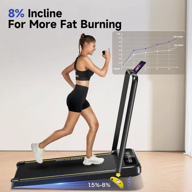 Alt view image 7 of 7 - Foldable Treadmill with Incline, Walking Pad with Handle Bar 3 Level Incline, Portable Folding Treadmills for Home/Office 300 Lbs Capacity, Quiet Desk Treadmill with Remote Control & APP