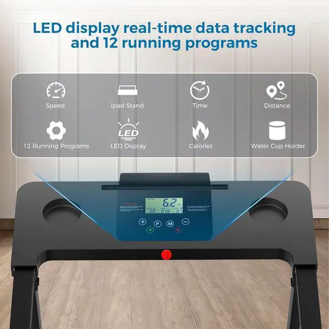 Alt view image 2 of 7 - Treadmill with Handles, 2025 Upgraded Small Treadmills Home, Portable Electric Treadmills for Home 300 lbs Capacity,Walking Pad Treadmill,Lightweight Folding Foldable Walking Pad with LED Display