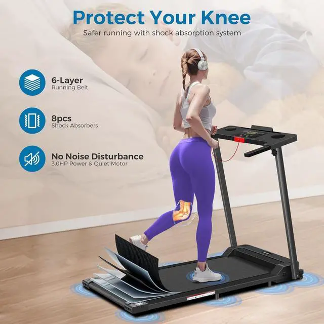 Alt view image 3 of 7 - Treadmill with Handles, 2025 Upgraded Small Treadmills Home, Portable Electric Treadmills for Home 300 lbs Capacity,Walking Pad Treadmill,Lightweight Folding Foldable Walking Pad with LED Display
