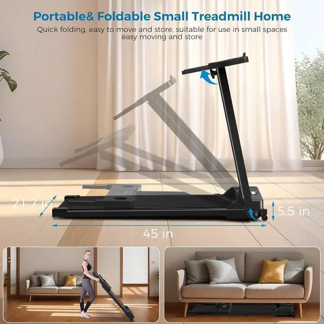 Alt view image 4 of 7 - Treadmill with Handles, 2025 Upgraded Small Treadmills Home, Portable Electric Treadmills for Home 300 lbs Capacity,Walking Pad Treadmill,Lightweight Folding Foldable Walking Pad with LED Display