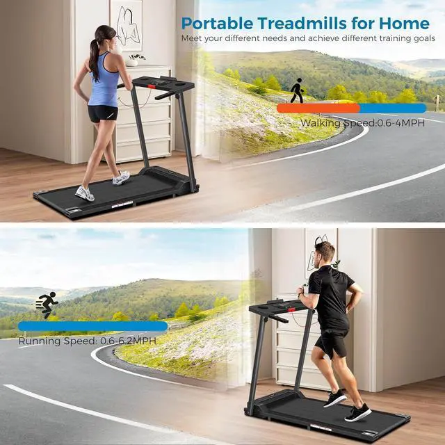 Alt view image 6 of 7 - Treadmill with Handles, 2025 Upgraded Small Treadmills Home, Portable Electric Treadmills for Home 300 lbs Capacity,Walking Pad Treadmill,Lightweight Folding Foldable Walking Pad with LED Display