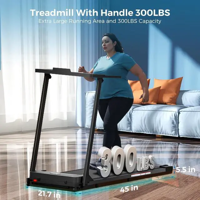 Alt view image 7 of 7 - Treadmill with Handles, 2025 Upgraded Small Treadmills Home, Portable Electric Treadmills for Home 300 lbs Capacity,Walking Pad Treadmill,Lightweight Folding Foldable Walking Pad with LED Display