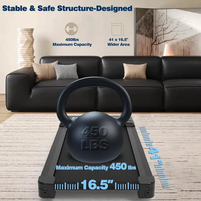 Alt view image 3 of 7 - Walking Pad Treadmill with 12% 9-Level Auto Incline, 450 lbs Capacity and RGB LED Screen Under Desk Treadmill with Hiking Mode, Compact Treadmills for Home Small/Office