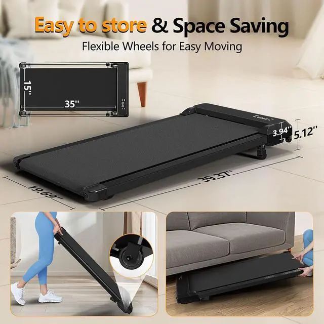 Alt view image 7 of 7 - Walking Pad Treadmill with Incline,Under Desk Treadmill with Incline 2 in 1 for Walking and Jogging,2.5HP Compact Incline Walking Pad for Home Office with Remote Control