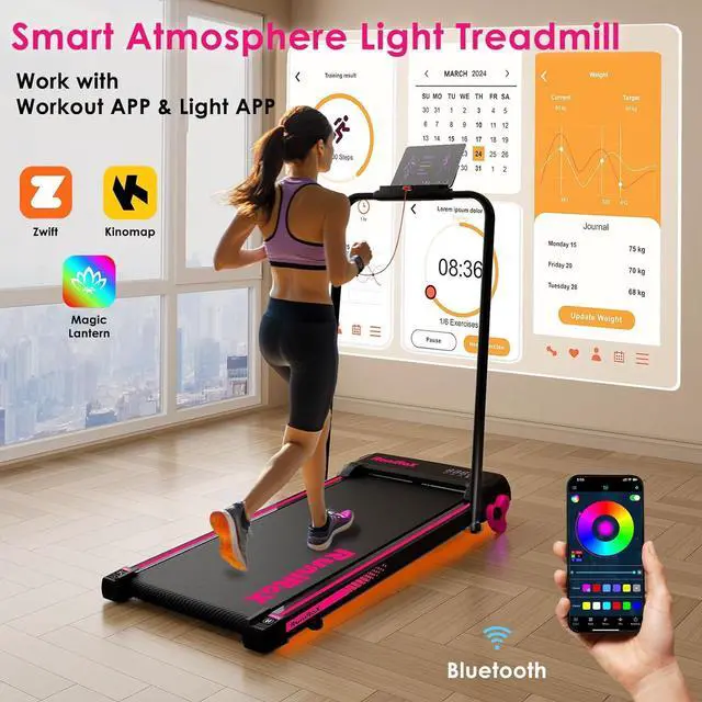 Alt view image 3 of 7 - Walking Pad Treadmill with Incline and Lights, Under Desk Treadmill with Incline for Home Office, 3 in 1 Portable Treadmill with LED Display and APP