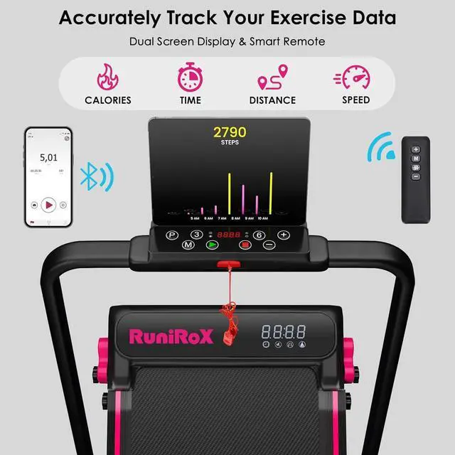 Alt view image 6 of 7 - Walking Pad Treadmill with Incline and Lights, Under Desk Treadmill with Incline for Home Office, 3 in 1 Portable Treadmill with LED Display and APP
