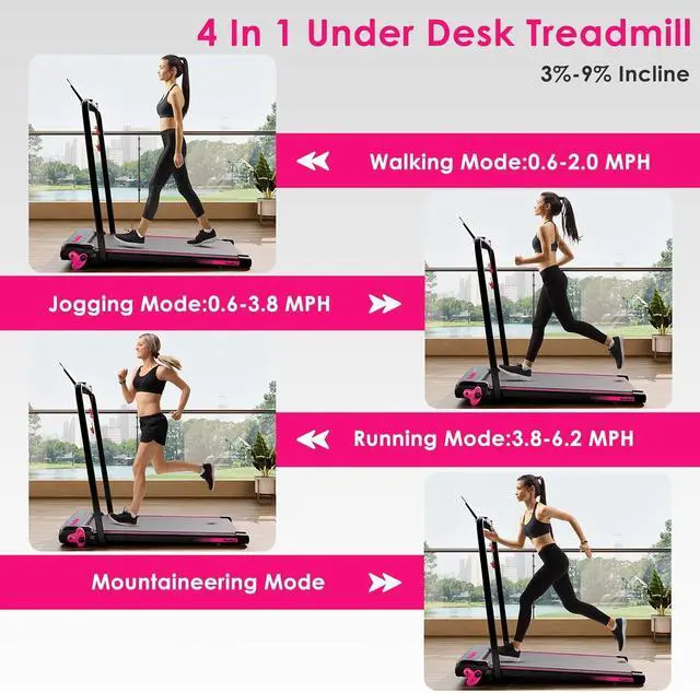 Alt view image 2 of 7 - Walking Pad Treadmill with Incline and Lights, Under Desk Treadmill with Incline for Home Office, 3 in 1 Portable Treadmill with LED Display and APP