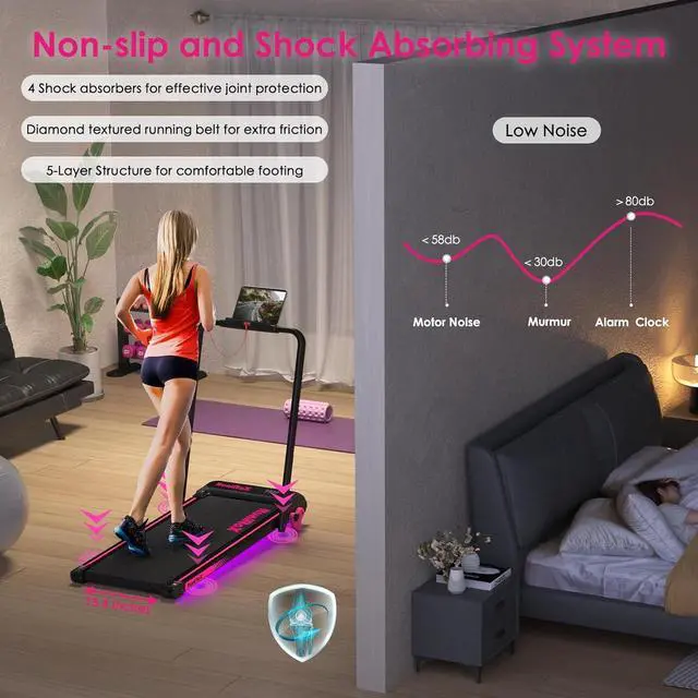 Alt view image 5 of 7 - Walking Pad Treadmill with Incline and Lights, Under Desk Treadmill with Incline for Home Office, 3 in 1 Portable Treadmill with LED Display and APP