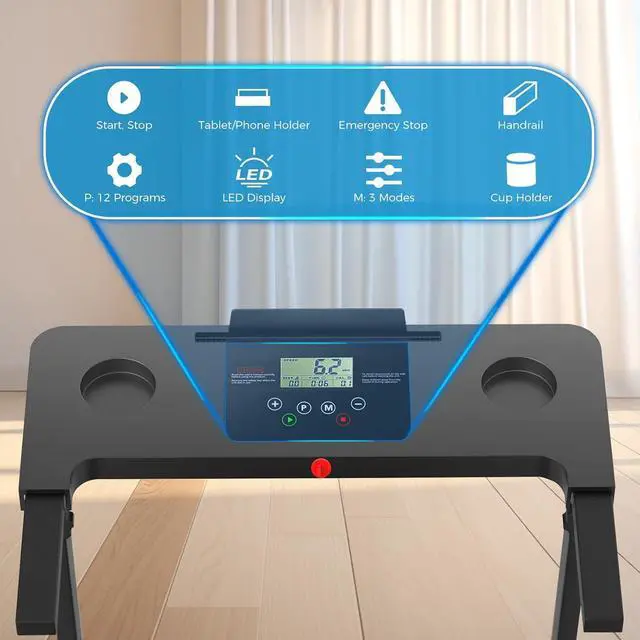 Alt view image 2 of 6 - Portable Foldable Treadmills for Home, Small Folding Treadmill for Home Office with 300 LBS Capacity, Walking Running Exercise Electric Compact Treadmill with LED Display