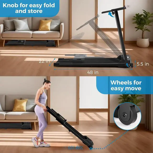 Alt view image 4 of 6 - Portable Foldable Treadmills for Home, Small Folding Treadmill for Home Office with 300 LBS Capacity, Walking Running Exercise Electric Compact Treadmill with LED Display