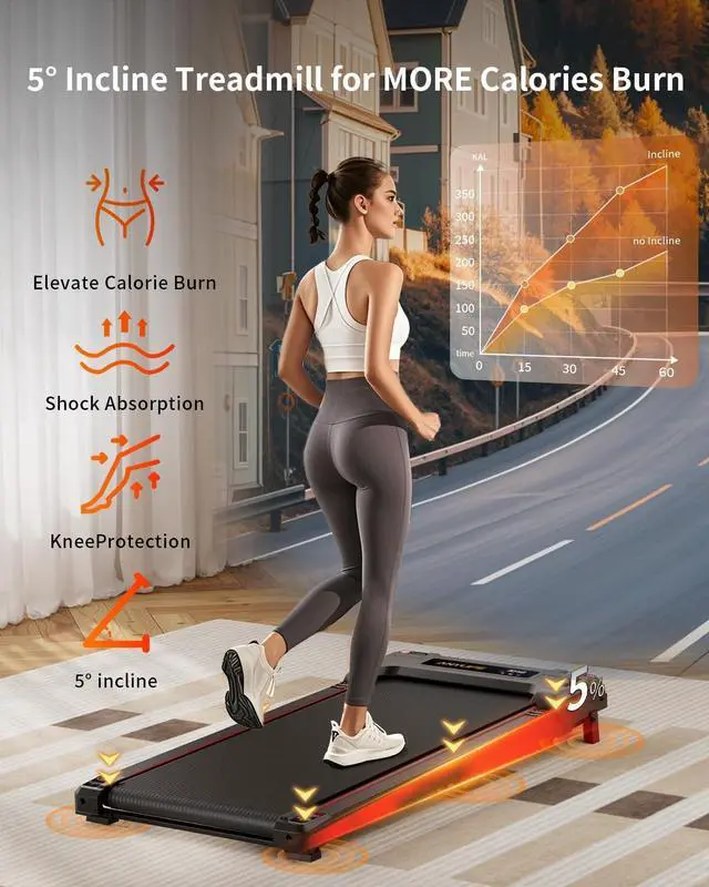 Alt view image 2 of 7 - Walking Pad Treadmill, Anylife Incline Walking Pad Under Desk Treadmill 330lb Capacity, 2.5HP Portable Treadmills for Home, Compact Treadmill Small Running Pad with LED Display, Remote Control